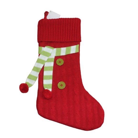 Hobby Lobby Whimsical Knit Christmas Stocking Red Green White Scarf Buttons NWT - Picture 1 of 5